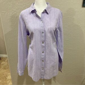 J. Jill Love Linen Lavender Long Sleeve Button Up Shirt Size L